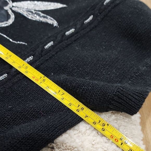 VINTAGE 80s SHENANIGANS Grandmacore Sweater Black sz Medium silver applique knit - Picture 11 of 12